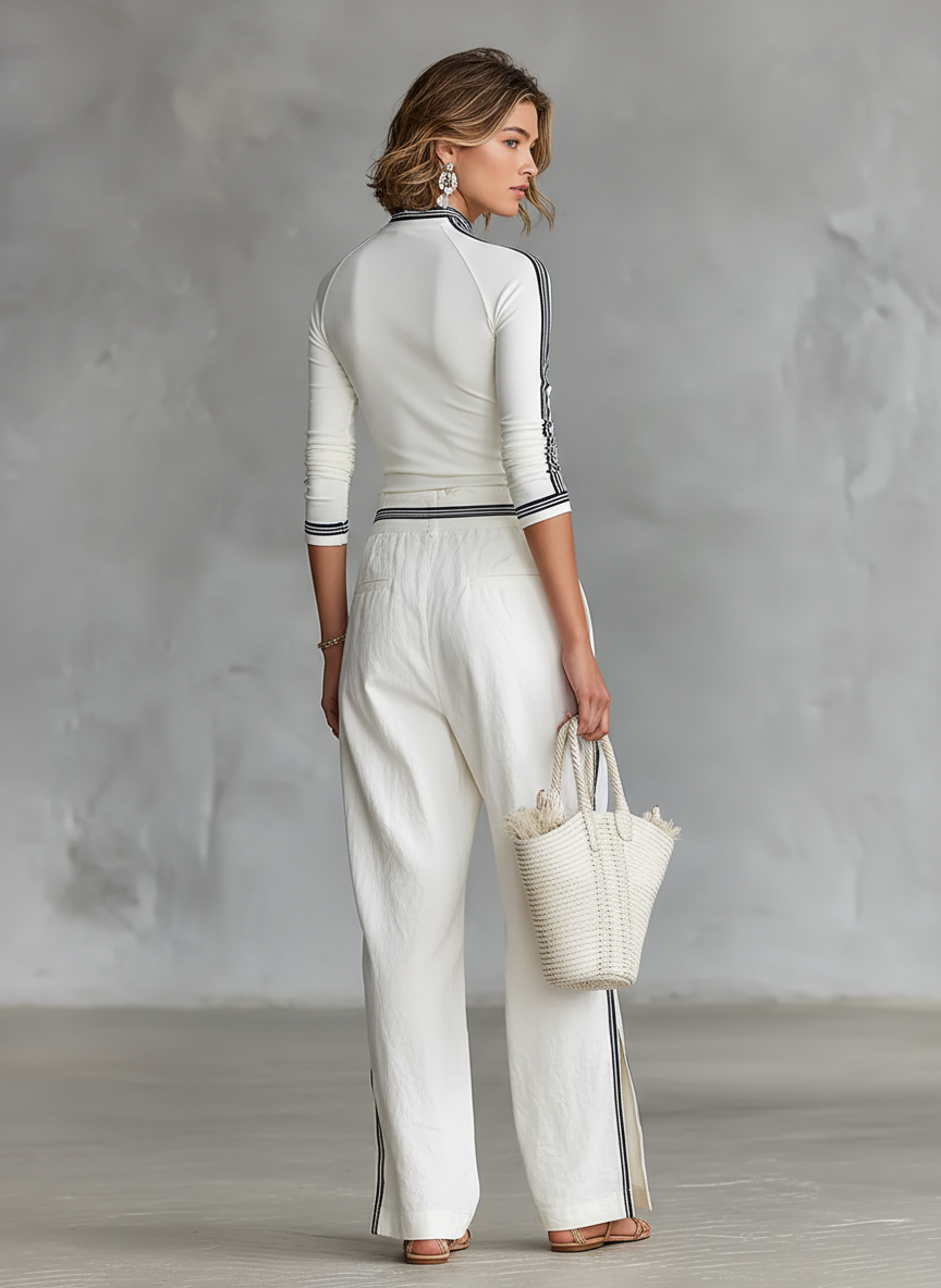 Sports Half-High Neck Long Sleeve Top & Wide-Leg Pants Set