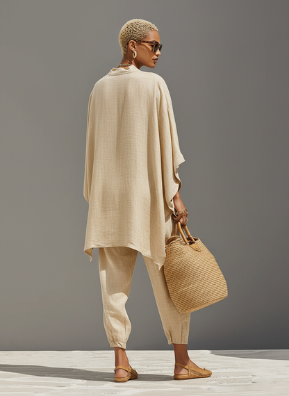 Neutral Linen Asymmetric Hem Co-ord Set
