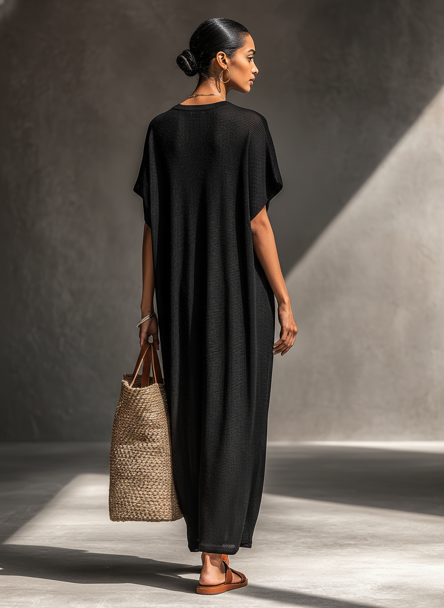 Sheer Knit Short Sleeve Maxi Dress