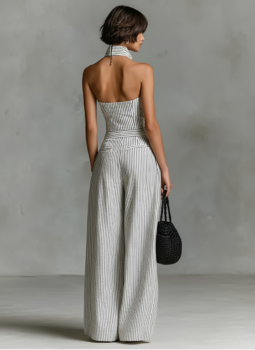 Striped Linen Sleeveless Jumpsuit