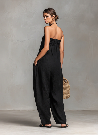 Edited product Linen Blend Strapless Tie Closure Jumpsuit