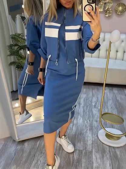 Stand Collar Jacket & Dress Set