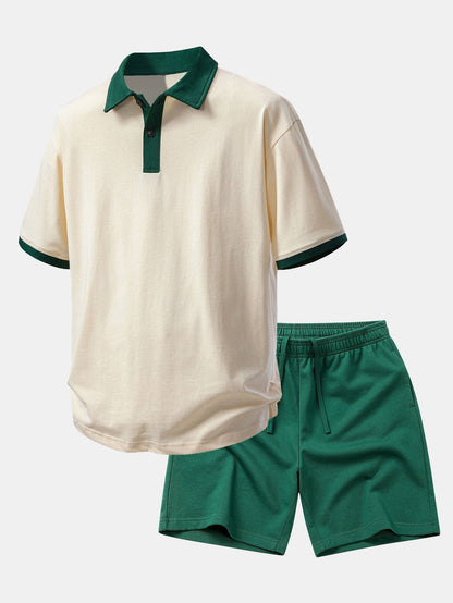Relax Fit Contrast Cotton Polo & Cotton Drawstring 7" Shorts