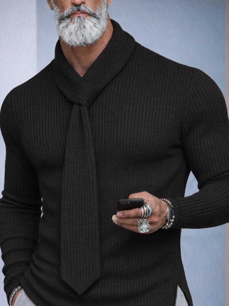 Casual Tie Decoration Collar Knit Top