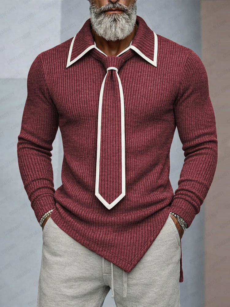 Mordern Contrast Detachable Tie Design Knit Top