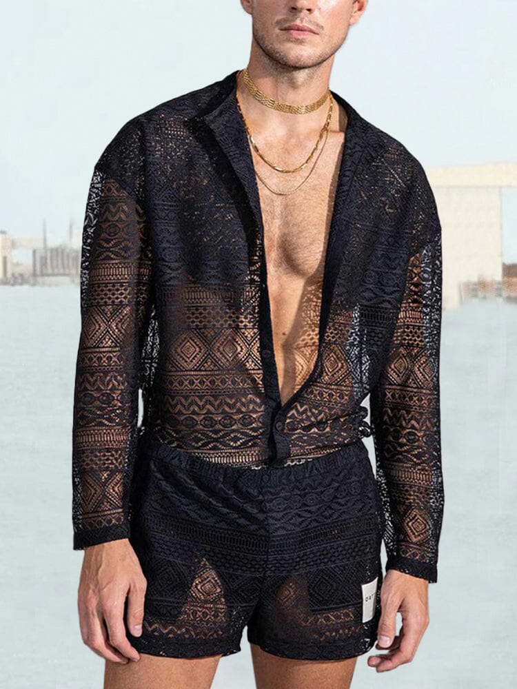 Hollow Out Lace Shirt Sets
