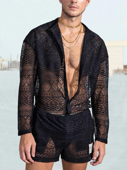 Hollow Out Lace Shirt Sets
