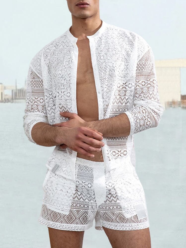 Hollow Out Lace Shirt Sets
