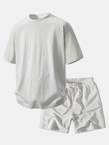 Heavyweight Washed Drop Shoulder T-Shirt & Distressed Shorts Set