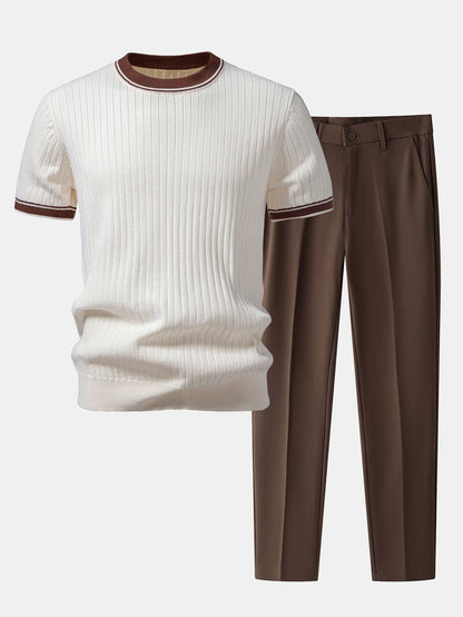 Contrast Trim Crew Neck Knit T-Shirt & Slim Fit Tapered Trousers