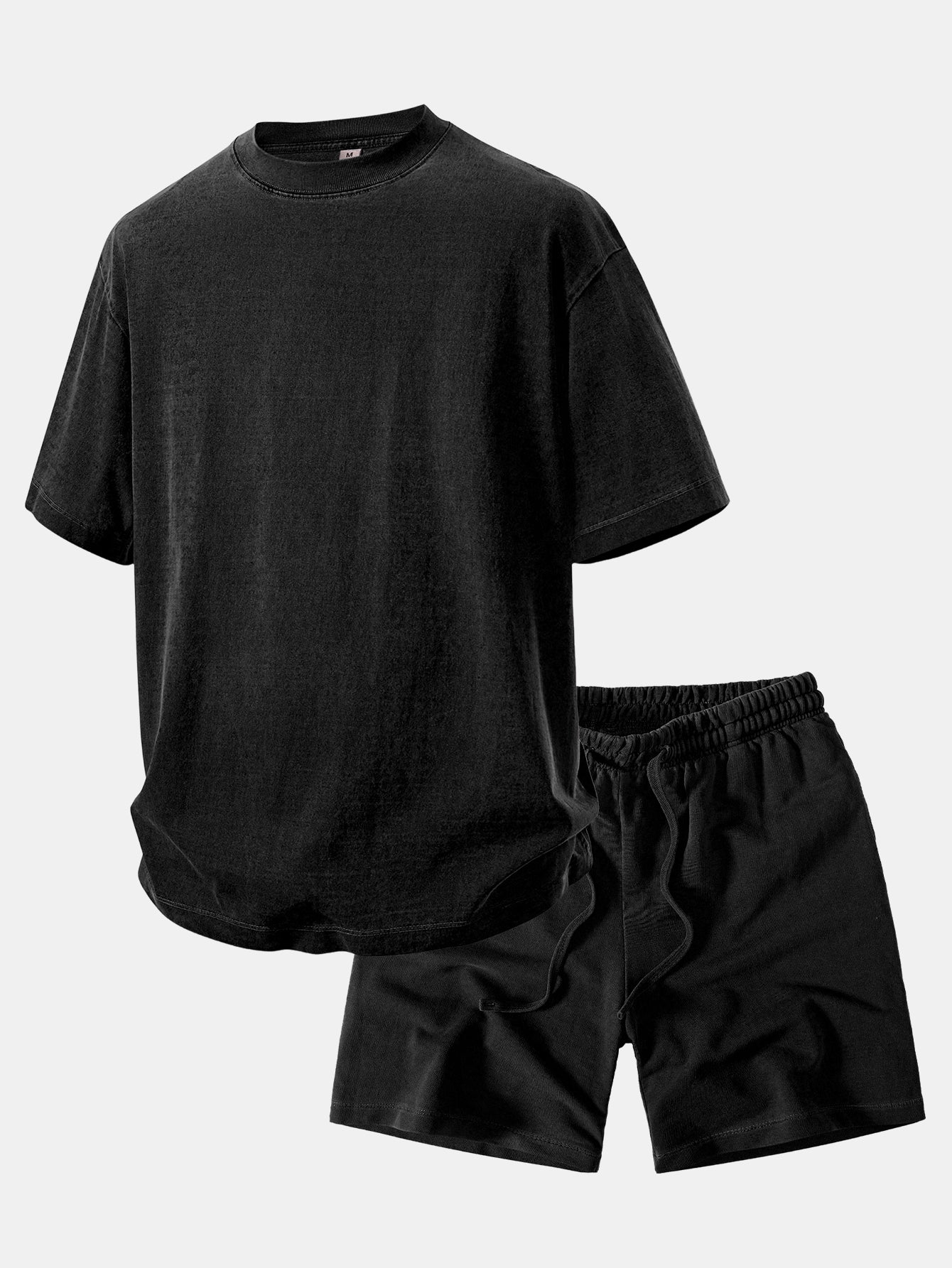 Heavyweight Washed Drop Shoulder T-Shirt & Distressed Shorts Set