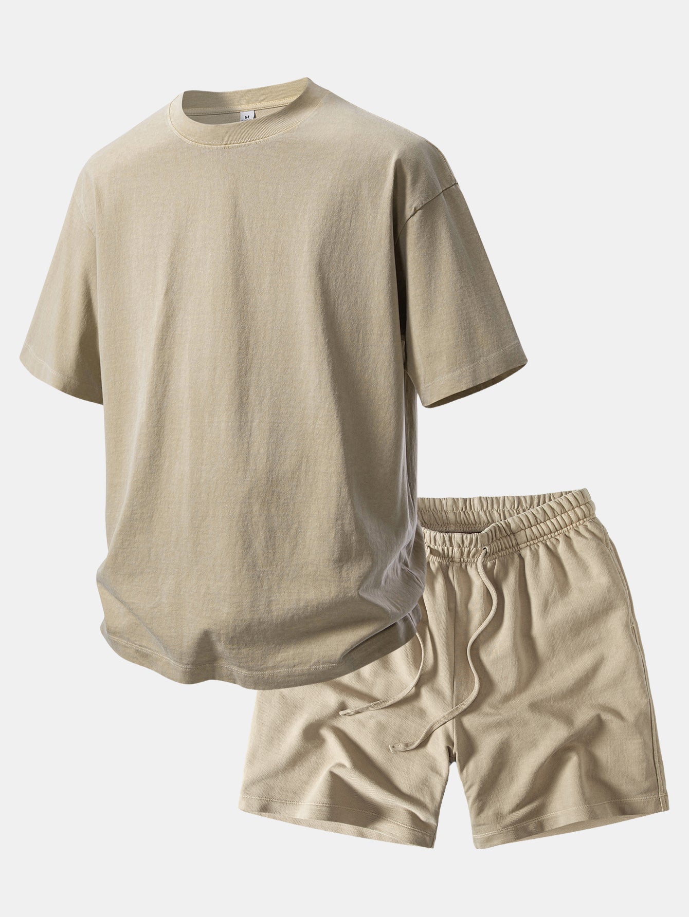 Heavyweight Washed Drop Shoulder T-Shirt & Distressed Shorts Set