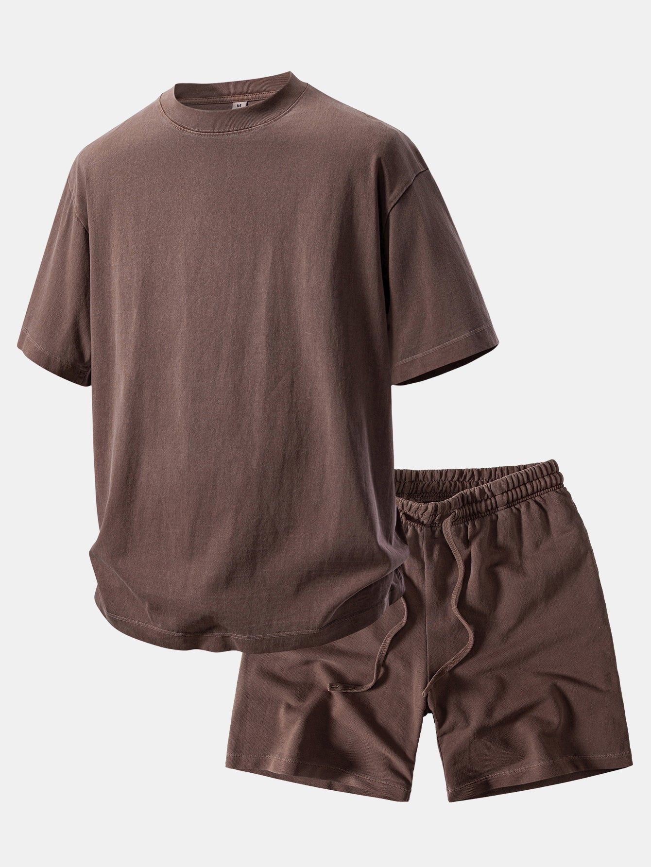 Heavyweight Washed Drop Shoulder T-Shirt & Distressed Shorts Set
