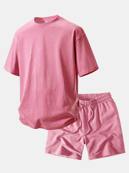 Heavyweight Washed Drop Shoulder T-Shirt & Distressed Shorts Set