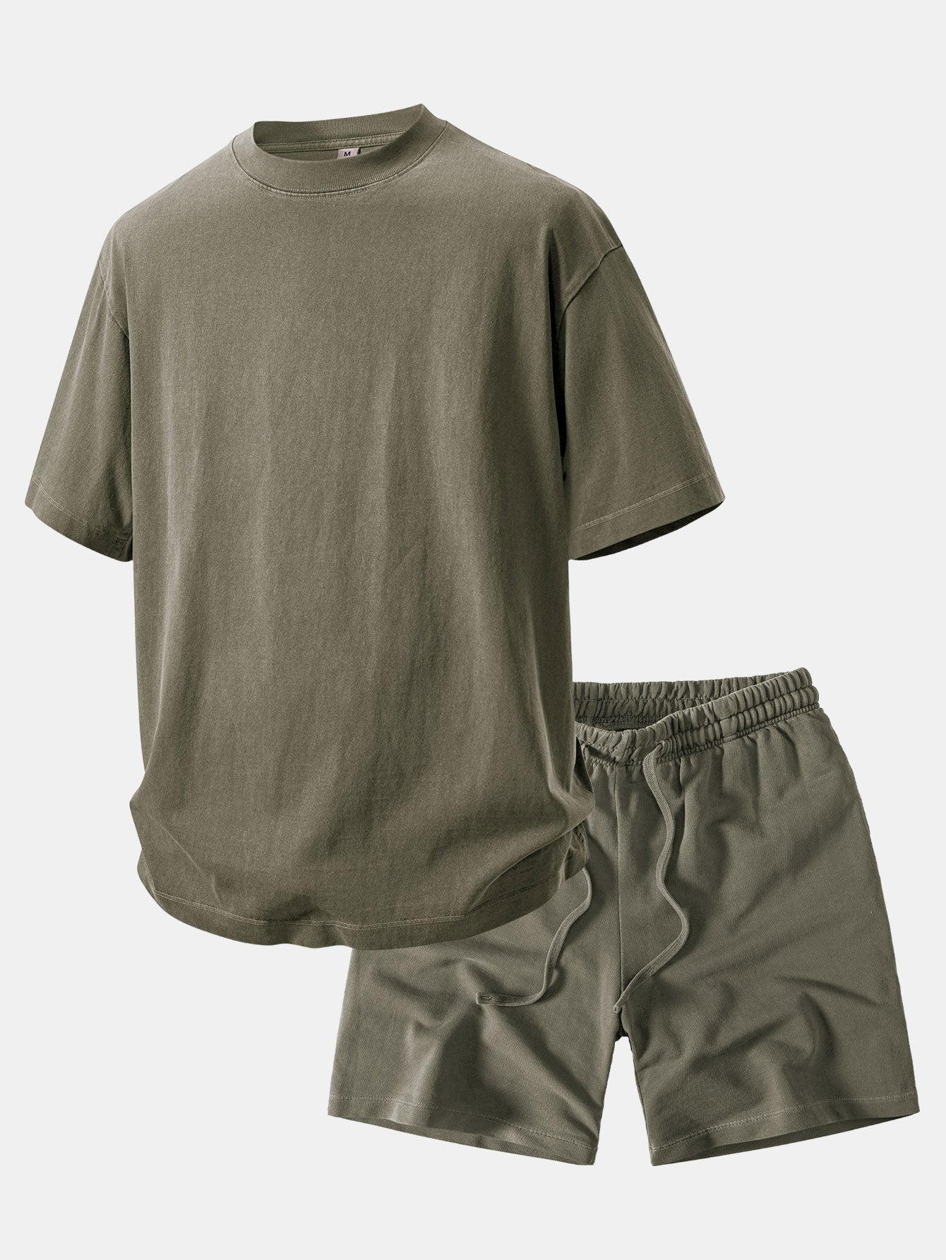 Heavyweight Washed Drop Shoulder T-Shirt & Distressed Shorts Set