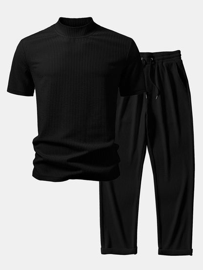Ribbed Mock Neck T-Shirt & Straight Leg Ribbed Pants