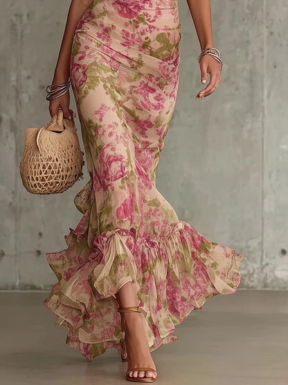 Fiora Vintage Rose Print Puff Sleeve Maxi Dress