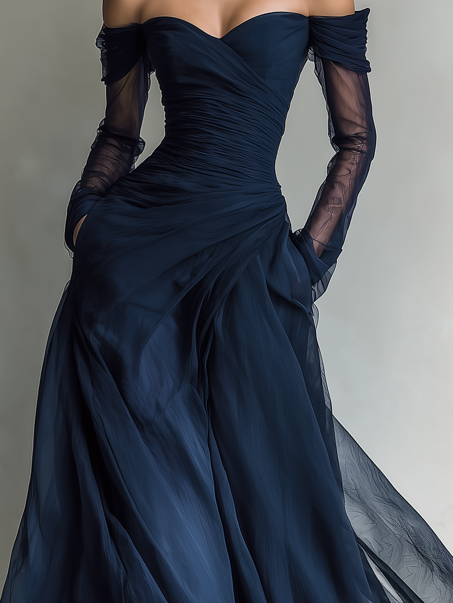 Chiffon Organza Off-Shoulder Maxi Dress