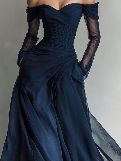 Chiffon Organza Off-Shoulder Maxi Dress