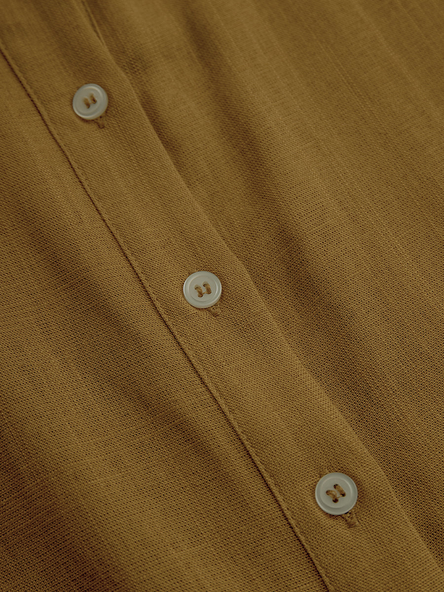 Linen Button-Front Belted Midi Shirt Dress