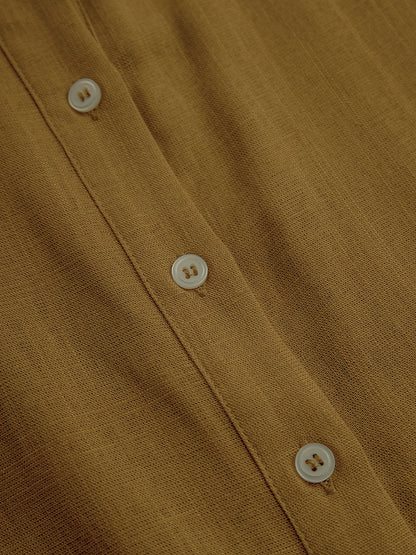 Linen Button-Front Belted Midi Shirt Dress