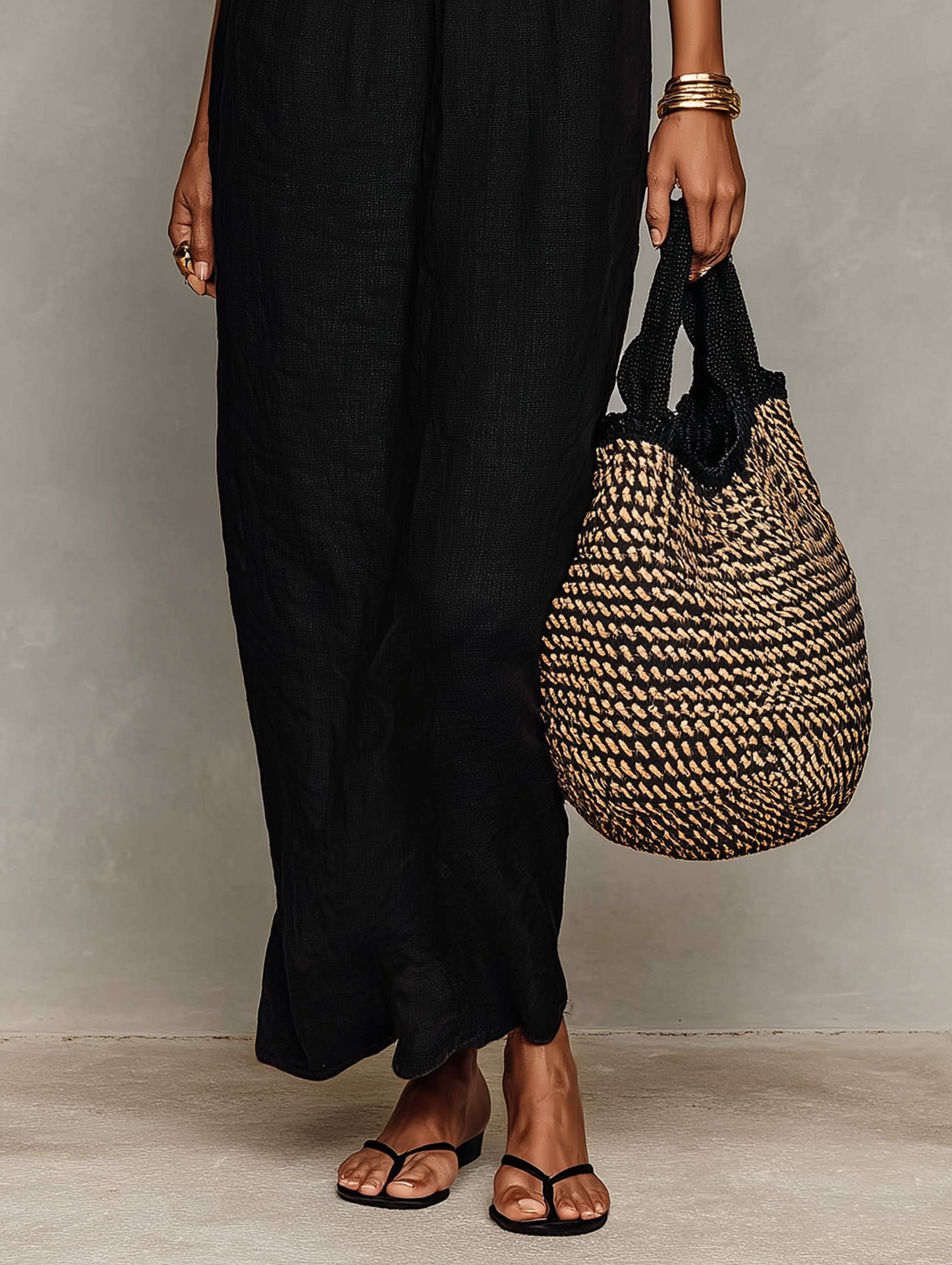 Linen Blend Lace Panel Spaghetti Strap Maxi Dress