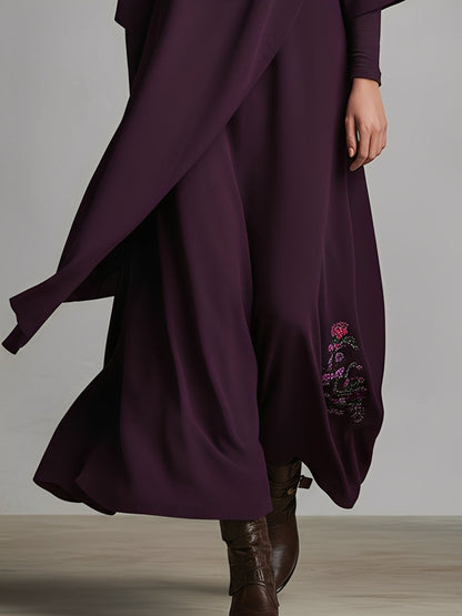 Draped Jersey Turtleneck Embroidered Maxi Dress