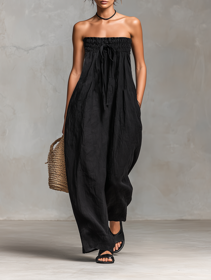 Edited product Linen Blend Strapless Tie Closure Jumpsuit