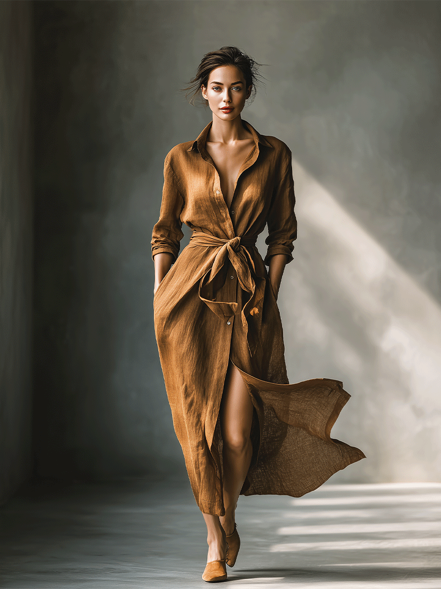 Vintage Brown Blend Shirt Maxi Dress