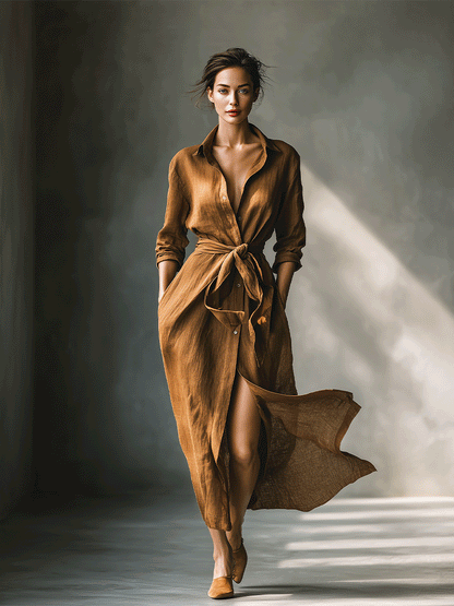 Vintage Brown Blend Shirt Maxi Dress