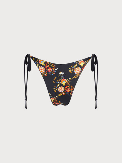 Black Reversible Floral Tie Bikini Bottom