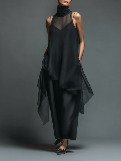 Acetate Slip Dress With Chiffon Overlay Maxi Dress