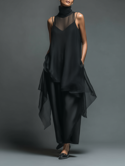 Acetate Slip Dress With Chiffon Overlay Maxi Dress