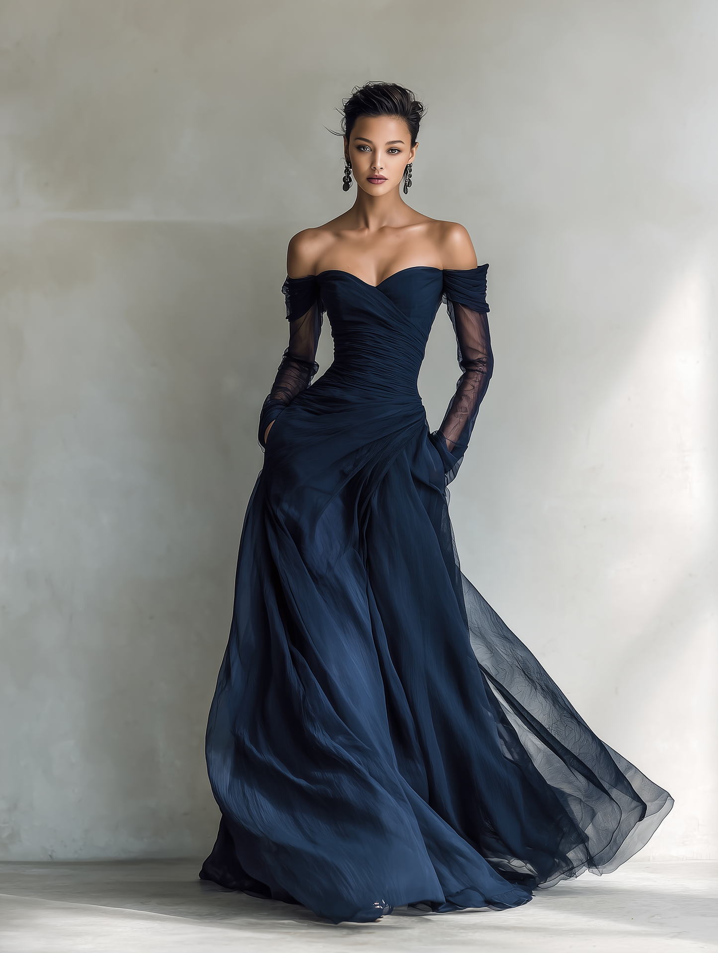 Chiffon Organza Off-Shoulder Maxi Dress