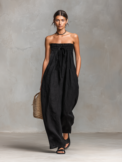 Edited product Linen Blend Strapless Tie Closure Jumpsuit