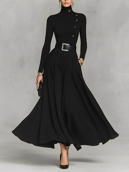 Black Knit High Neck Button Detail Maxi Dress