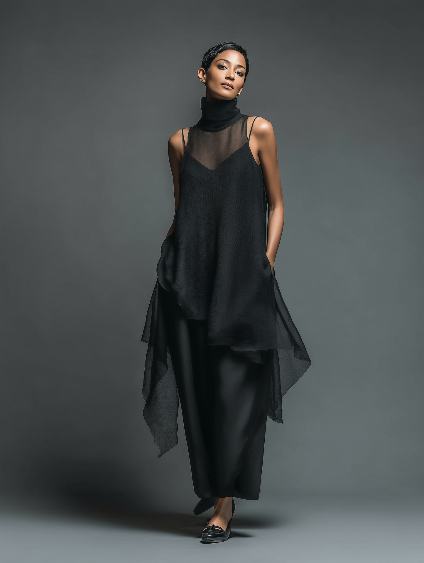 Acetate Slip Dress With Chiffon Overlay Maxi Dress