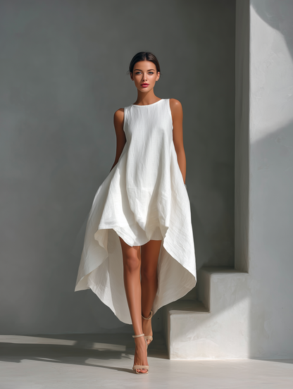 Linen Sleeveless Asymmetric Hem Midi Dress