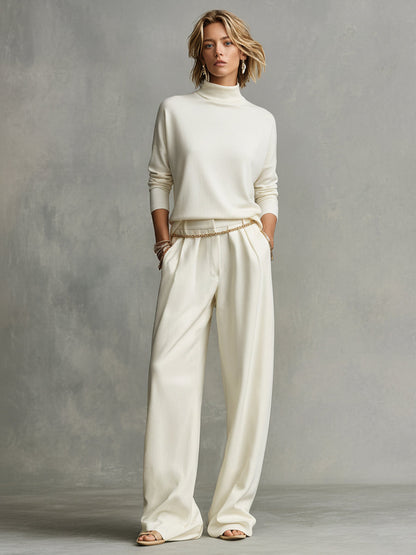 Women’s Cream Knit Top & Wide-Leg Pants Set