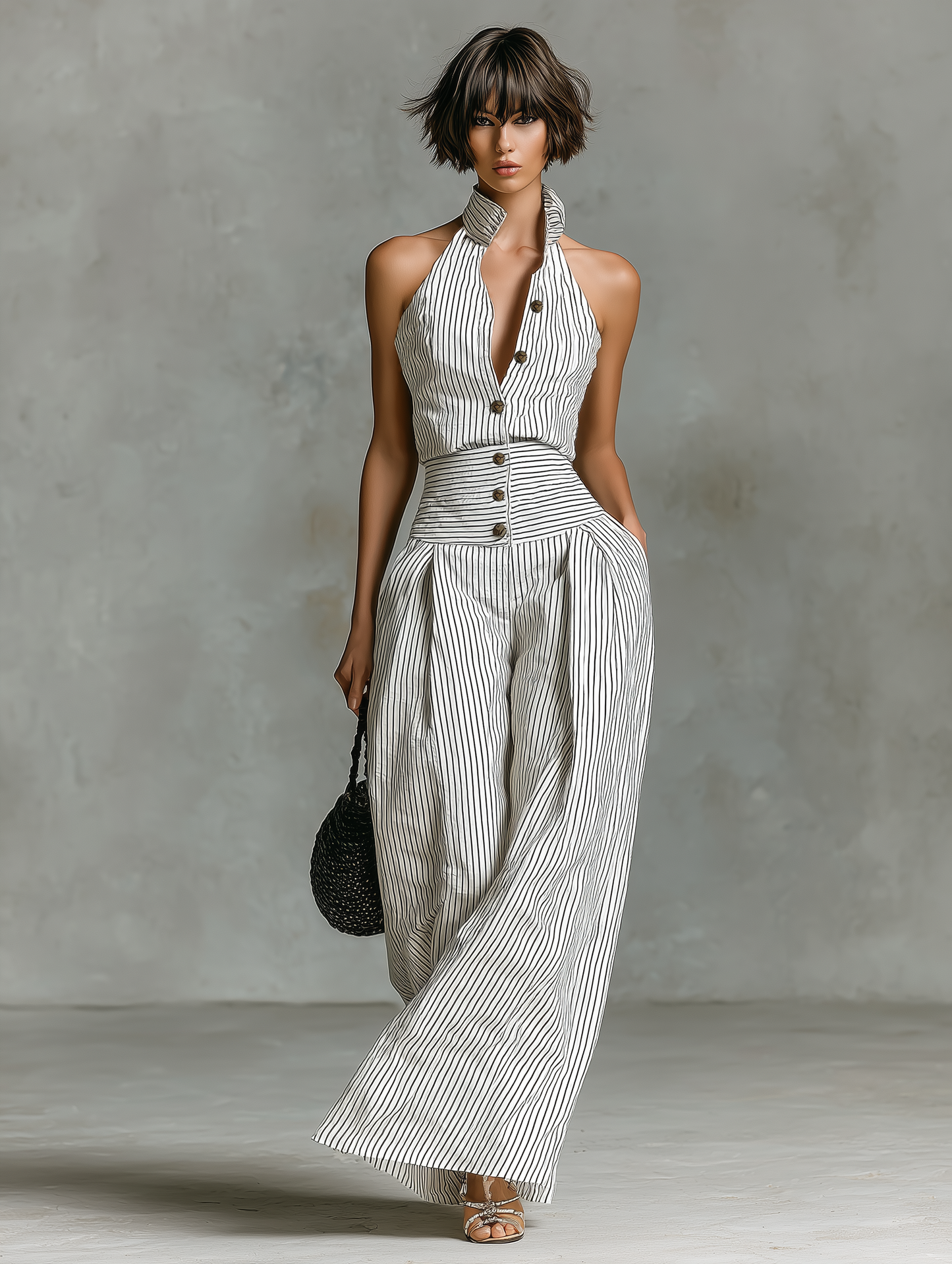 Striped Linen Sleeveless Jumpsuit