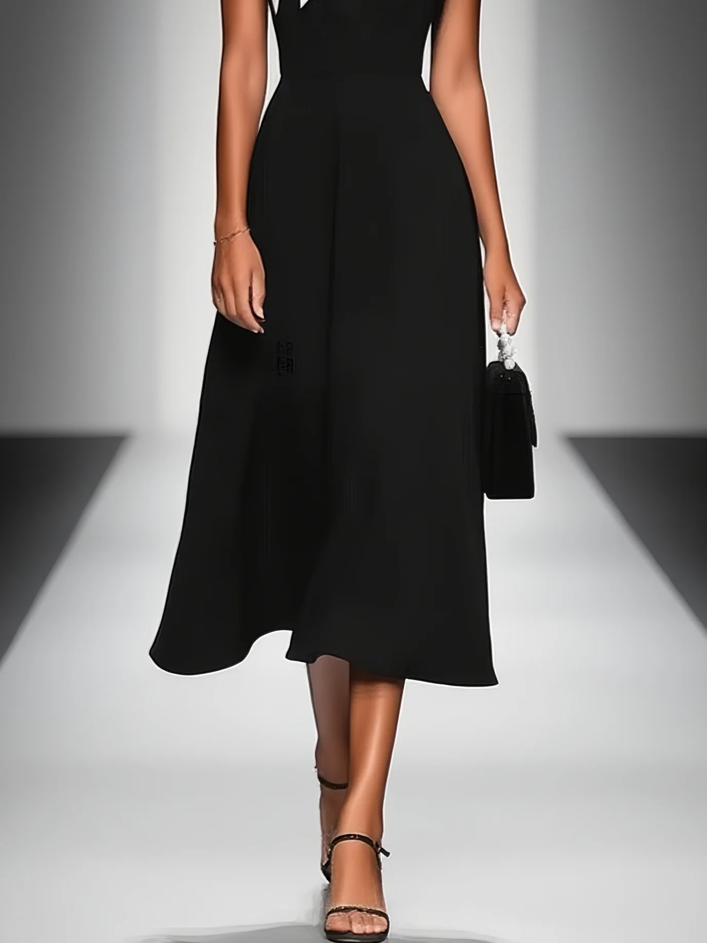 Colour Block Square Neck Cap Sleeve Midi Dress