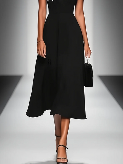 Colour Block Square Neck Cap Sleeve Midi Dress