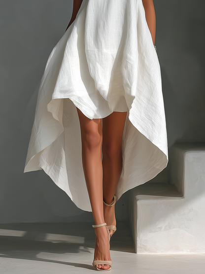 Linen Sleeveless Asymmetric Hem Midi Dress
