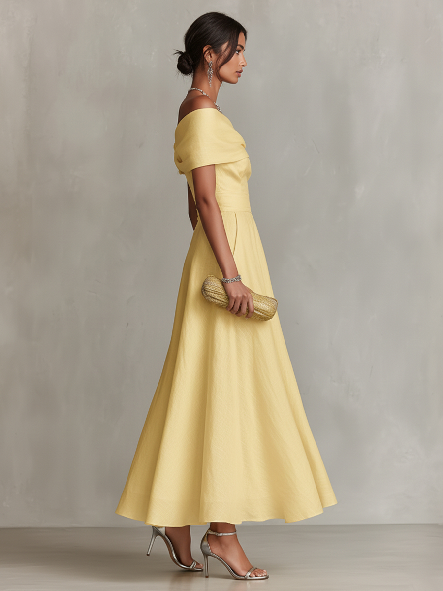 Linen One-Shoulder Fitted Waist Dress