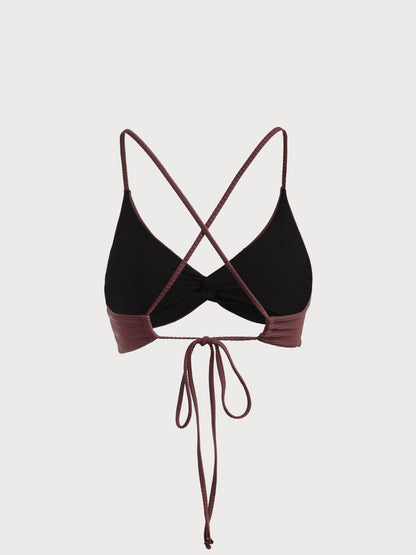 Brown Twist Backless Bikini Top