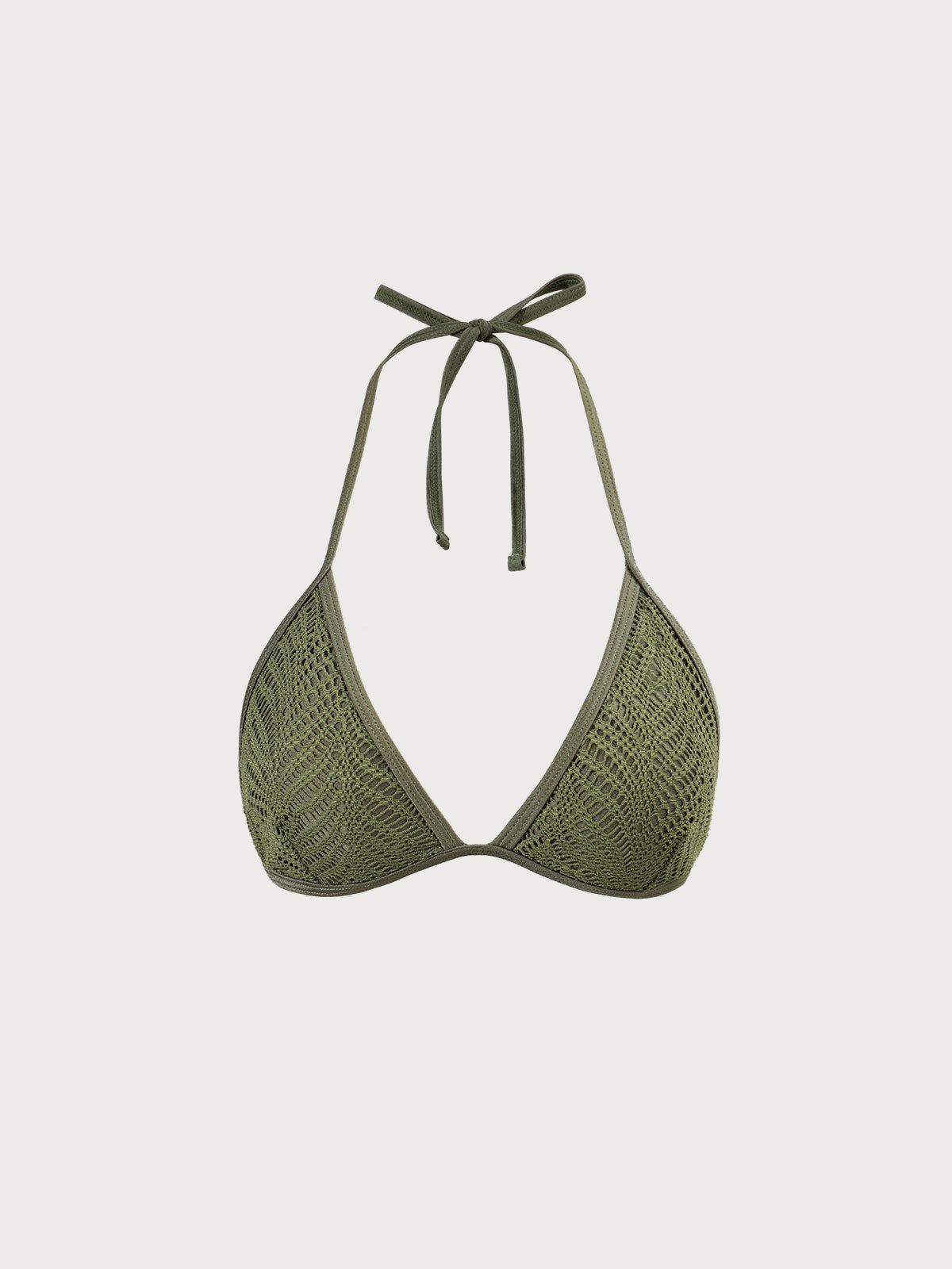 Army Green Crochet Halter Triangle Bikini Top