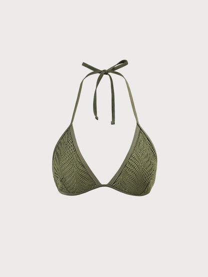 Army Green Crochet Halter Triangle Bikini Top