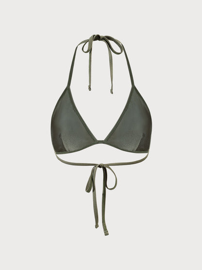 Army Green Crochet Halter Triangle Bikini Top