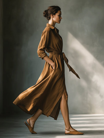 Vintage Brown Blend Shirt Maxi Dress