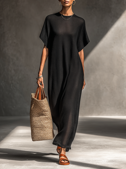 Sheer Knit Short Sleeve Maxi Dress
